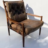 Vintage Leather Armchair “Läckö high” INGEMAR THILLMARK, OPE Möbler, 1965s