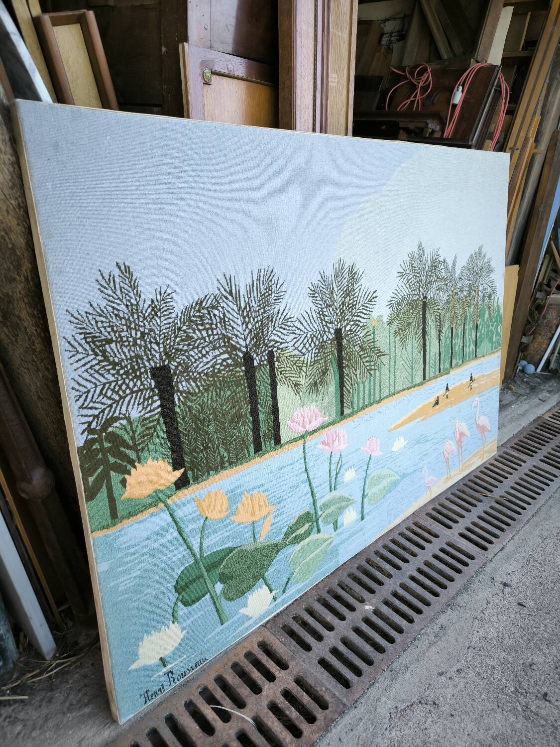 Tapestry, lakeside scene by Henri Rousseau