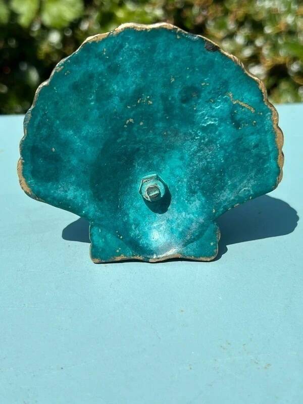 Antique candlestick base – stylised marine fish in patinated bronze