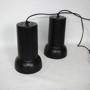 A pair of vintage pendant lights – black brass, modernist