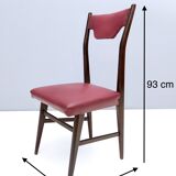 Set of Four Vintage Ebonized Beech and Crimson Skai Dining Chairs, Italy
