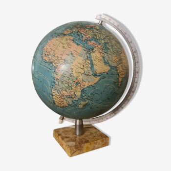 Globe terrestre vintage Taride 1980 marbre aluminium papier