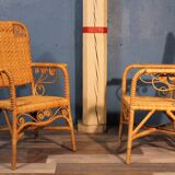 Paire de fauteuils rotin "peacock" 1970