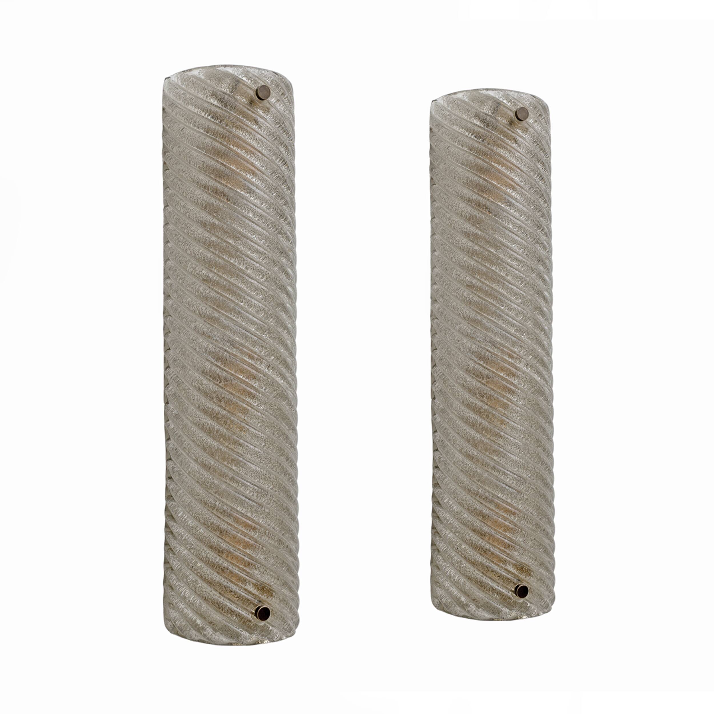 Pair of Barovier & Toso Style Modern Murano Glass Smoked Twisted Sconces