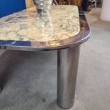 Italian design coffee table from the 70s, marble and chrome