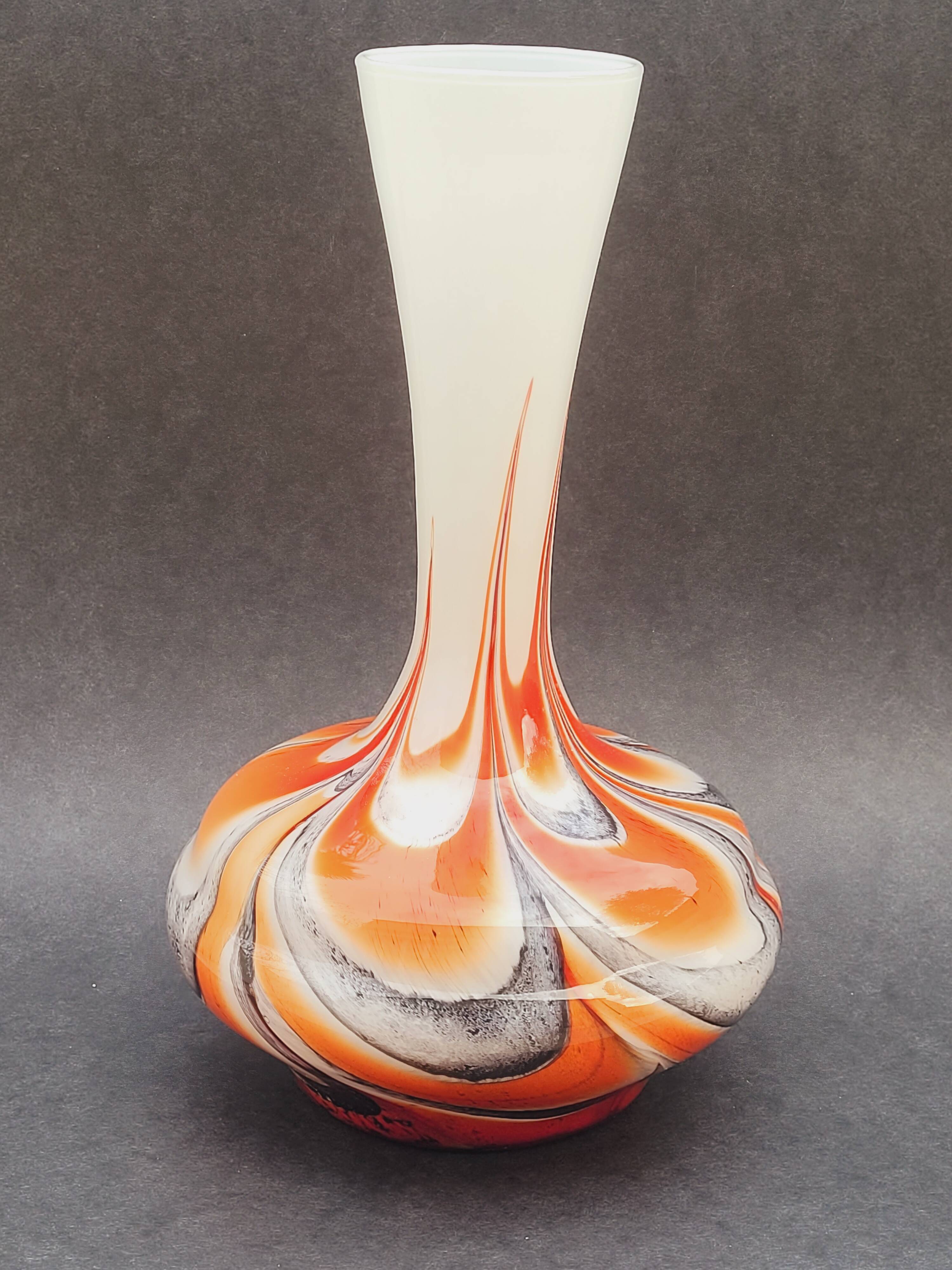 Vase Italy by Carlo Moretti 1970 opaline orange black