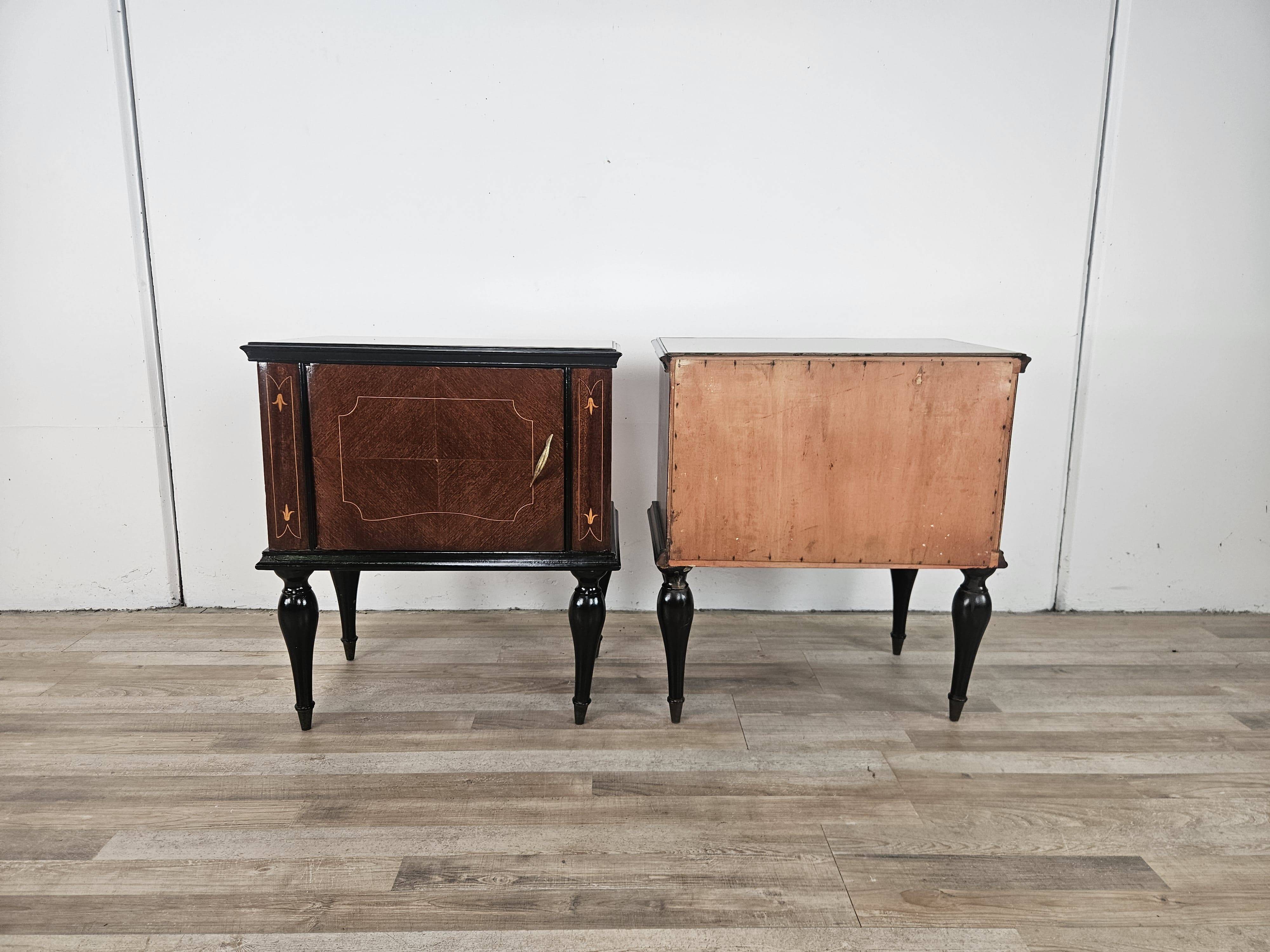 1960s mahogany burl nightstands with glass tops