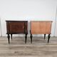 1960s mahogany burl nightstands with glass tops