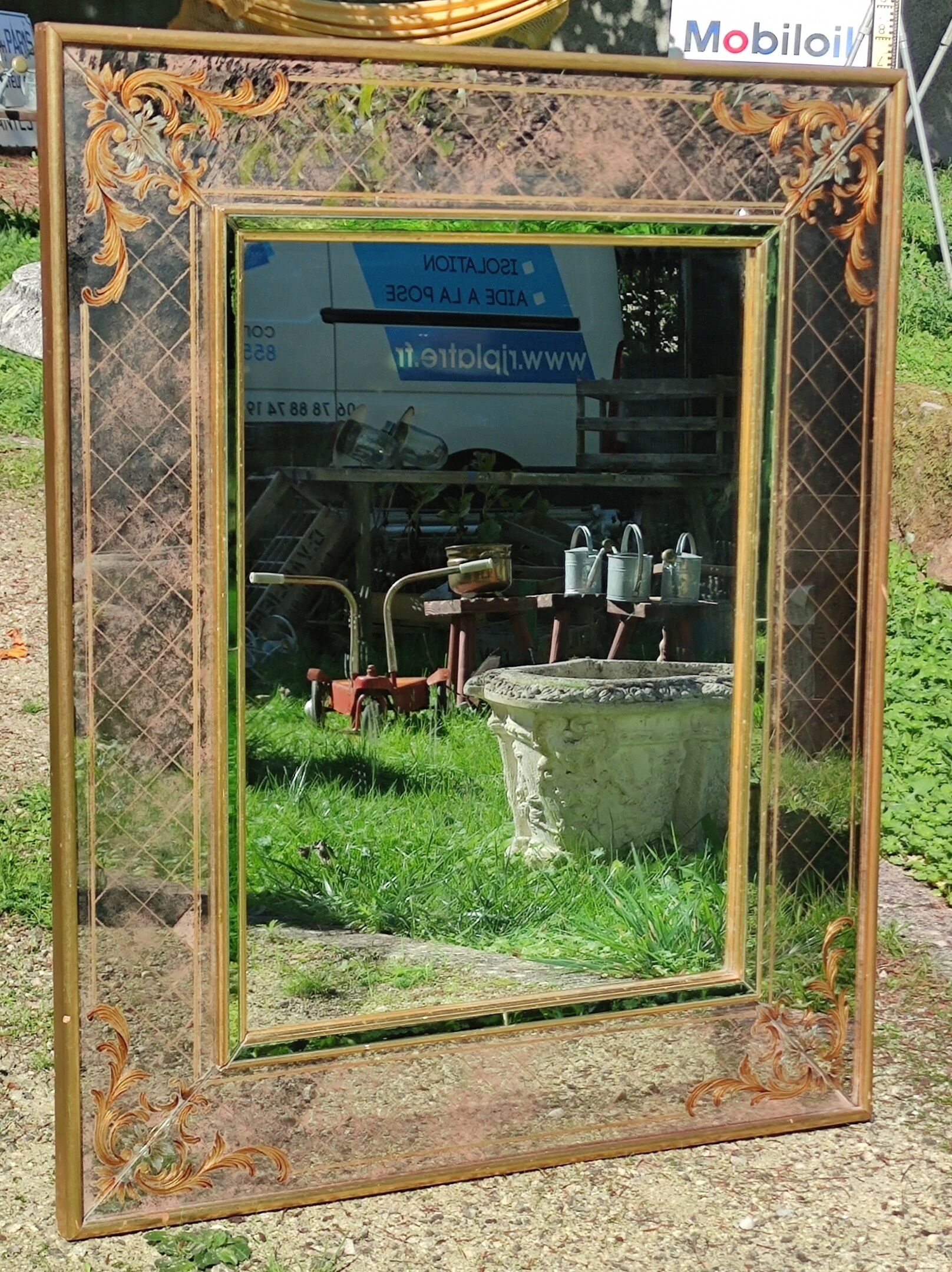 Old parecloses mirror, engraved decoration