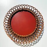 Round rattan mirror, 49 cm. Vintage 70s
