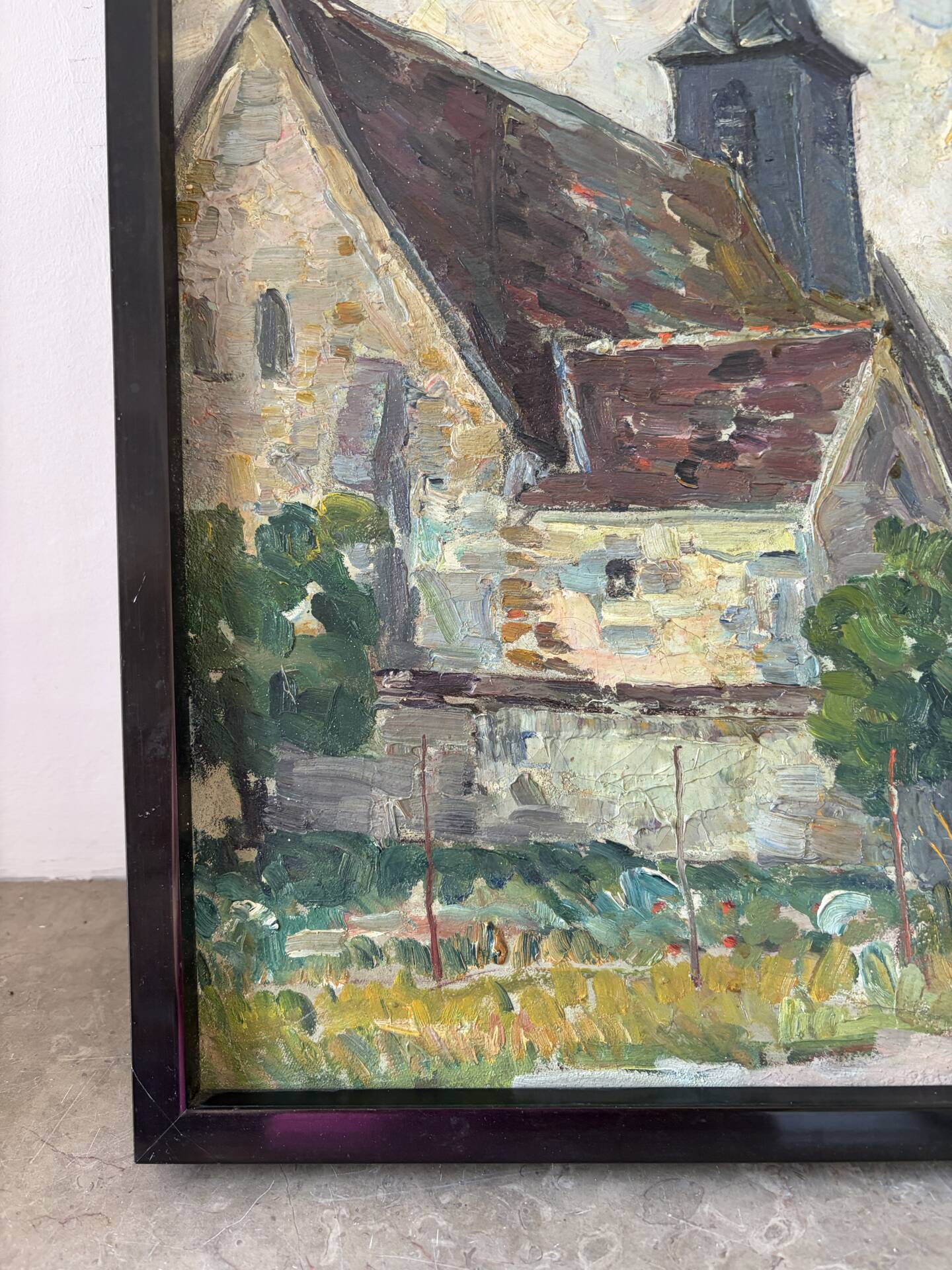 The village church, oil on canvas signed