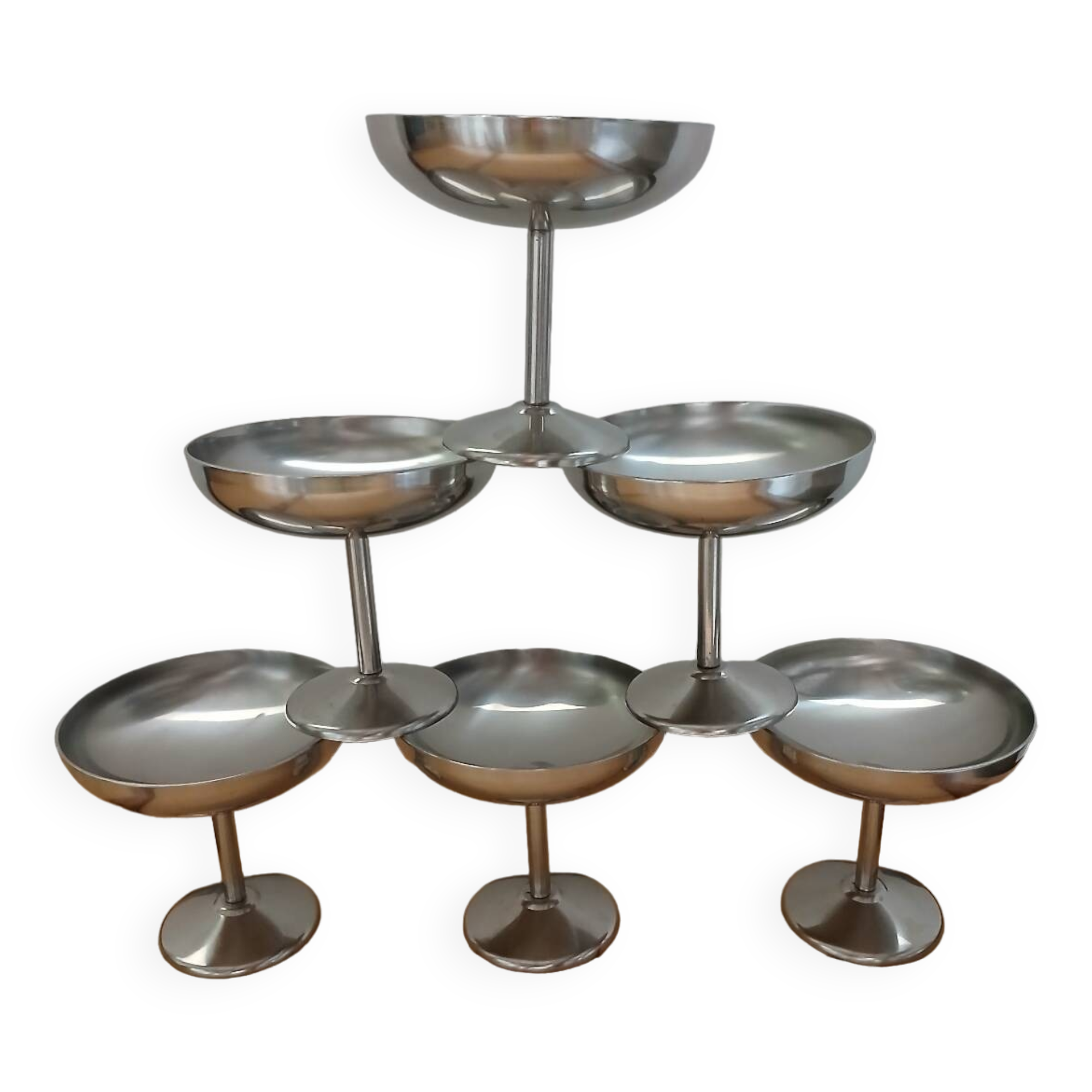 6 antique solid stainless steel ice cream cups