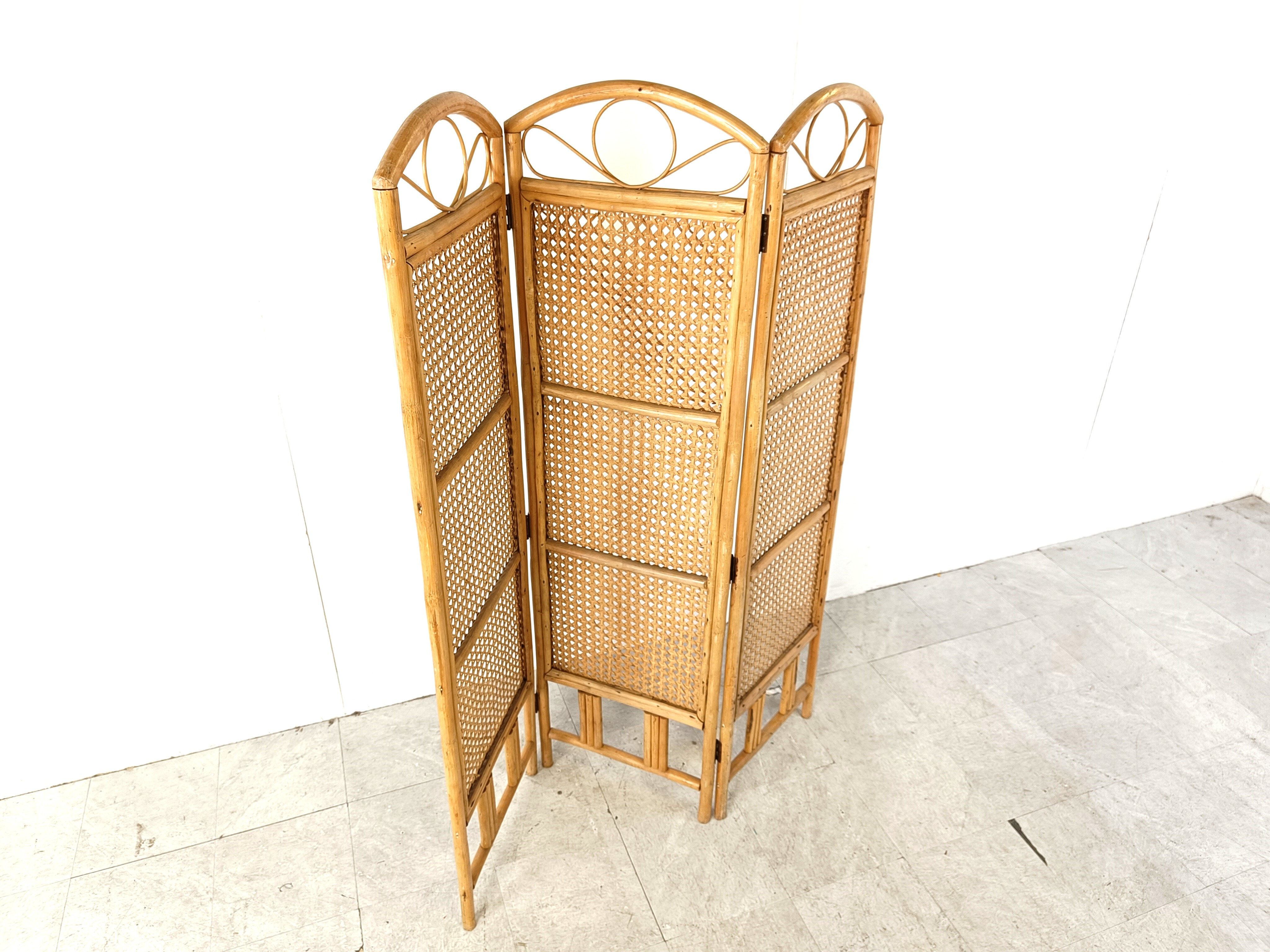 Bamboo room divider or folding screen, 1970s