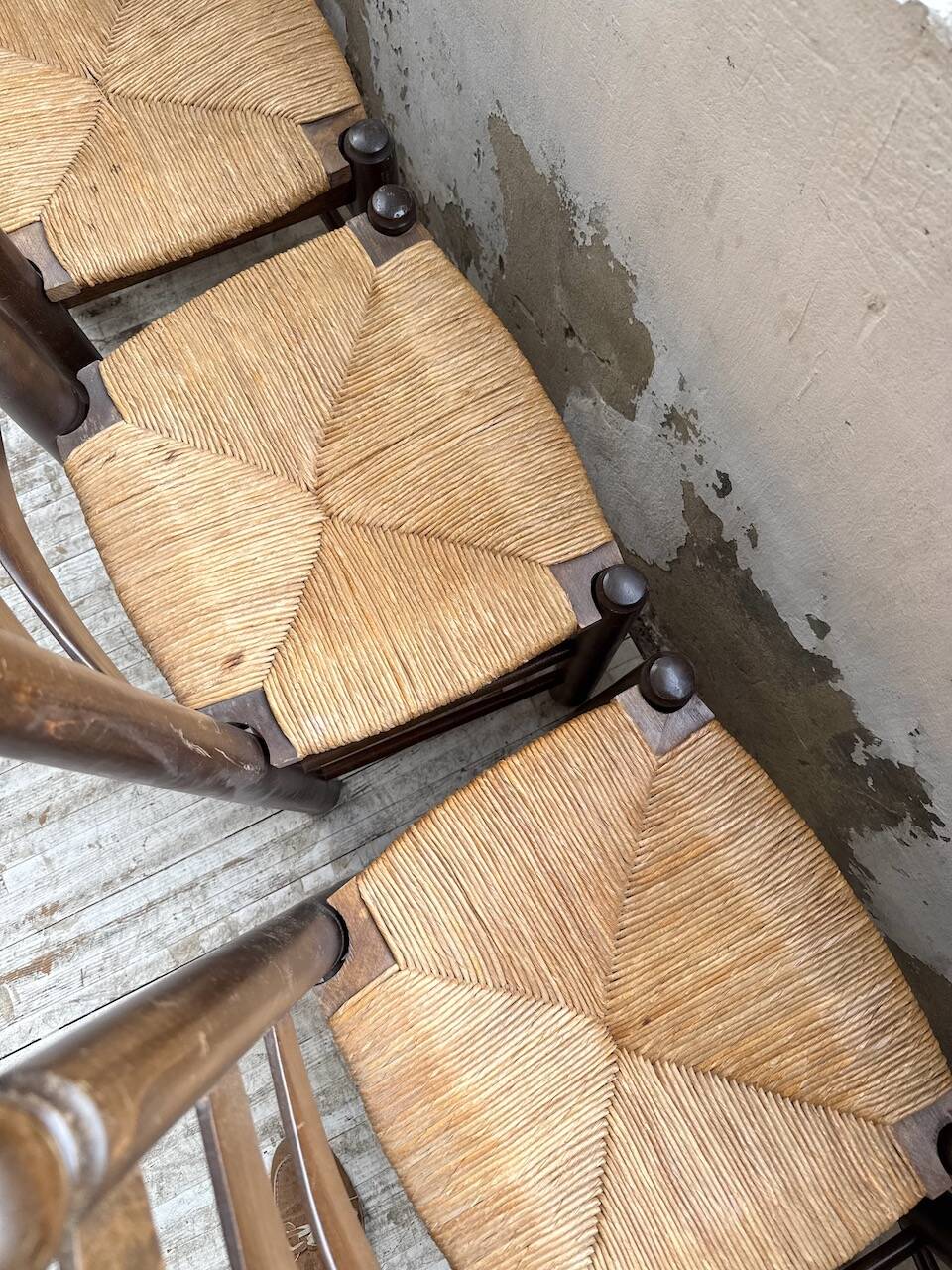 Straw chairs oak 1940s Dudouyt