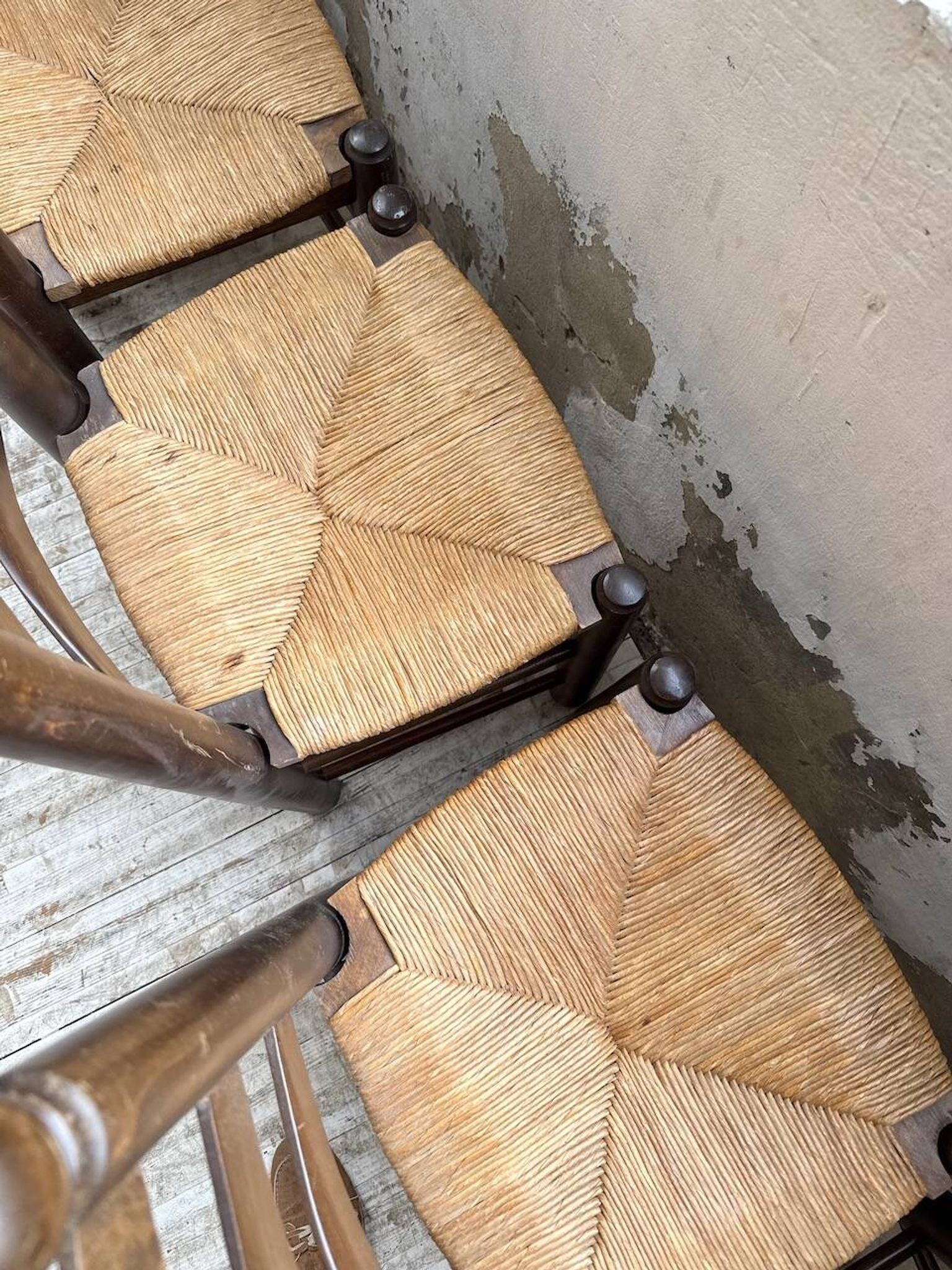 Straw chairs oak 1940s Dudouyt