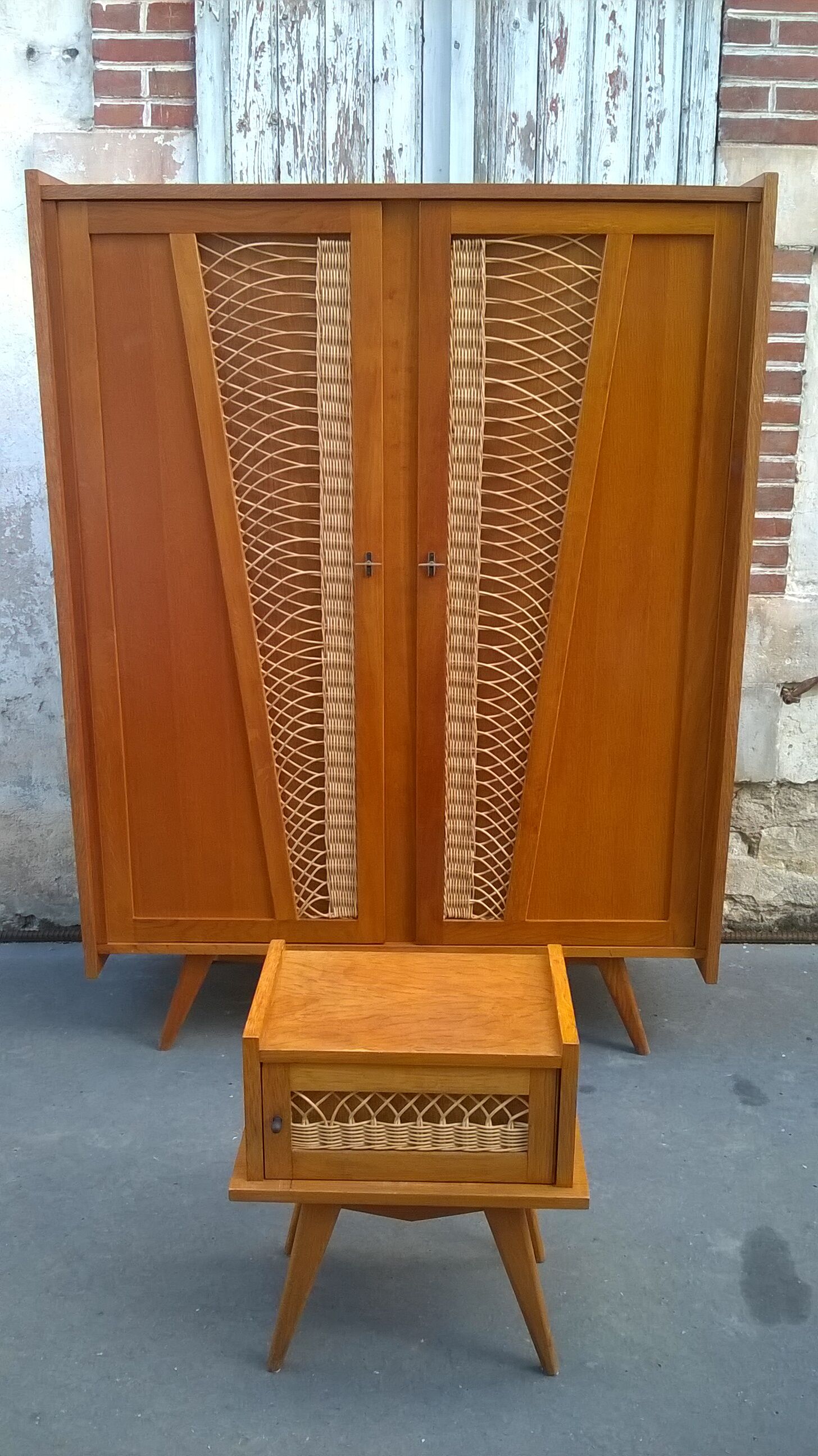 Vintage rattan bedside