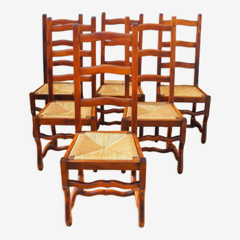 6 mulched chairs, sheep's bone, solid wood