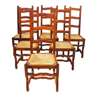 6 mulched chairs, sheep's bone, solid wood