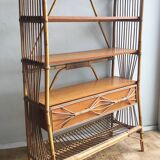 1960s rattan and wood shelf