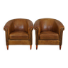 Lot de 2 fauteuils club en cuir de mouton au joli look vintage