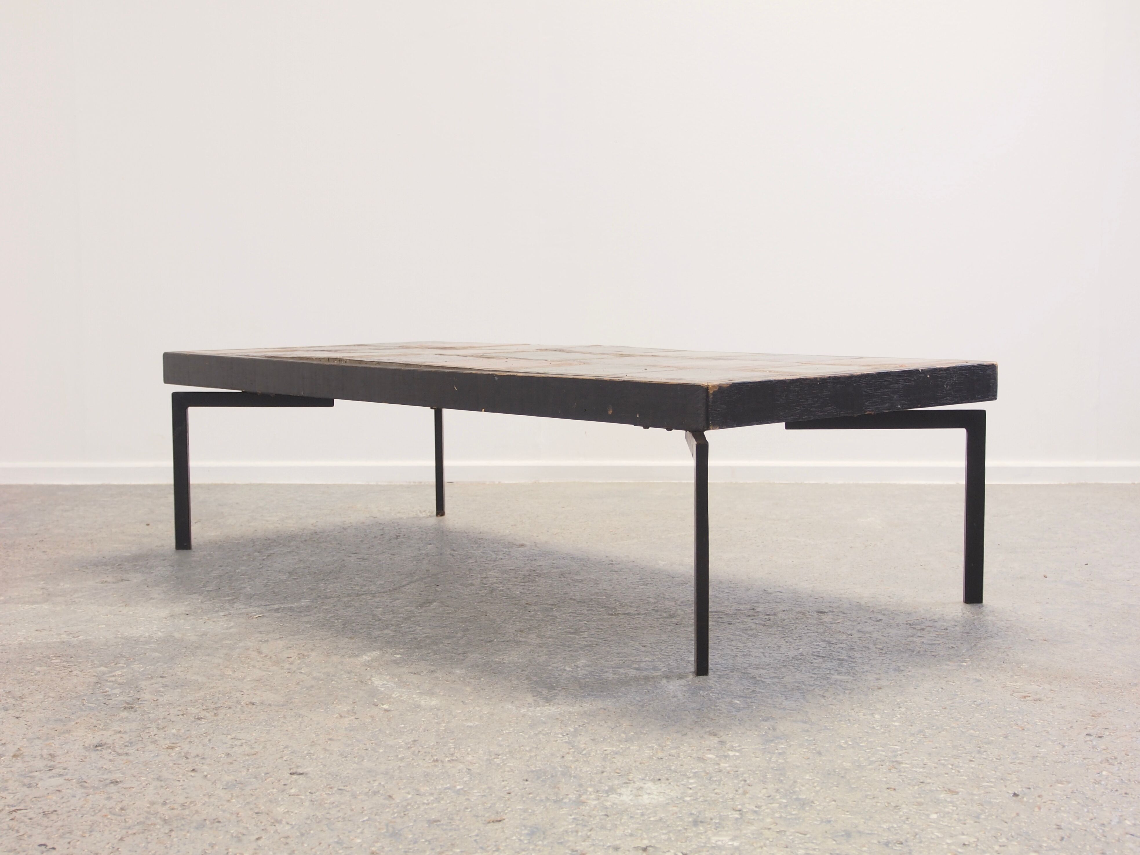 Mid century modernist rectangular coffee table with ceramic tiles top