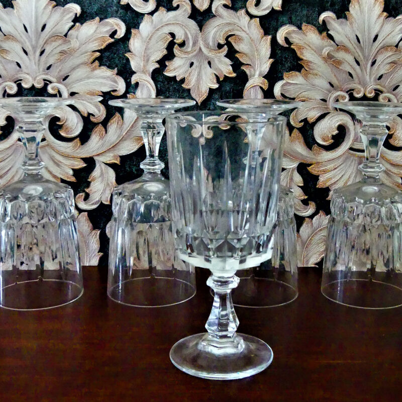 Five Chiseled Crystal Wine Glasses - Vintage 60s Glasses