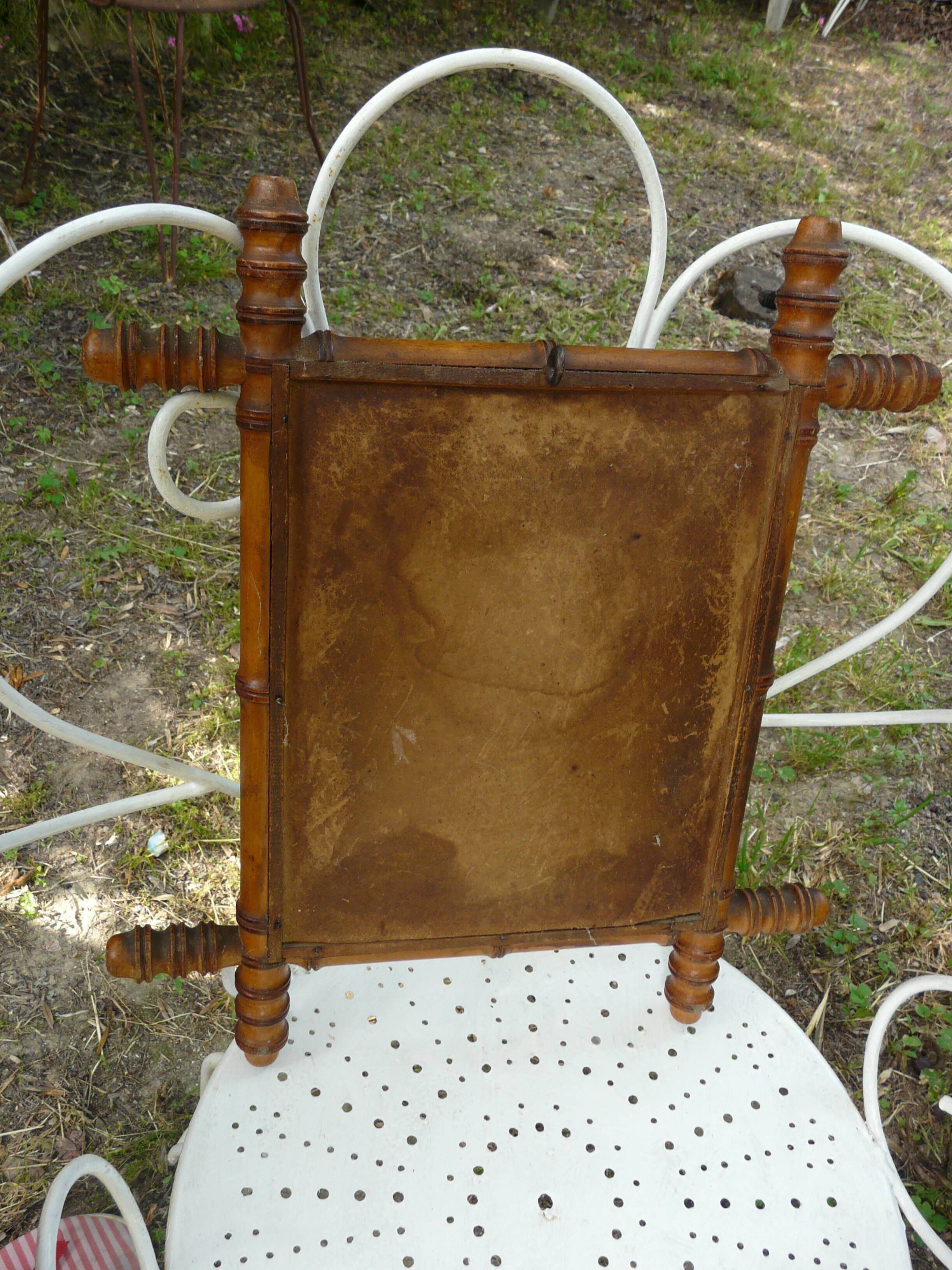 Antique turned wooden mirror in bamboo style H.47cm.