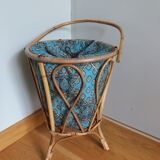 Wicker worker round basket with work, knitting