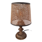 Vintage metal lamp with its caned lampshade