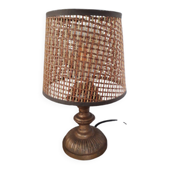Vintage metal lamp with its caned lampshade