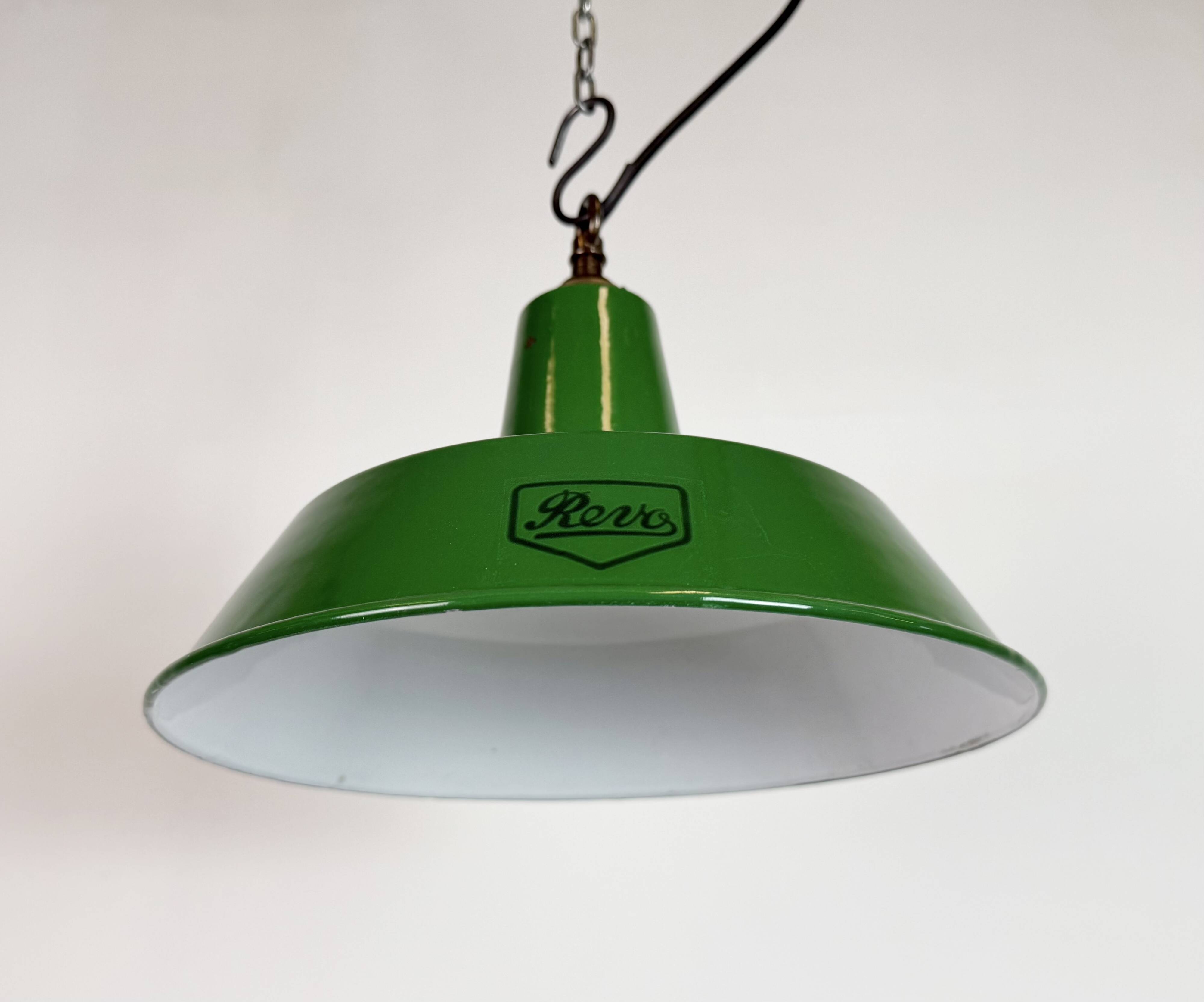 Industrial Green Enamel Factory Pendant Lamp from Revo, 1950s