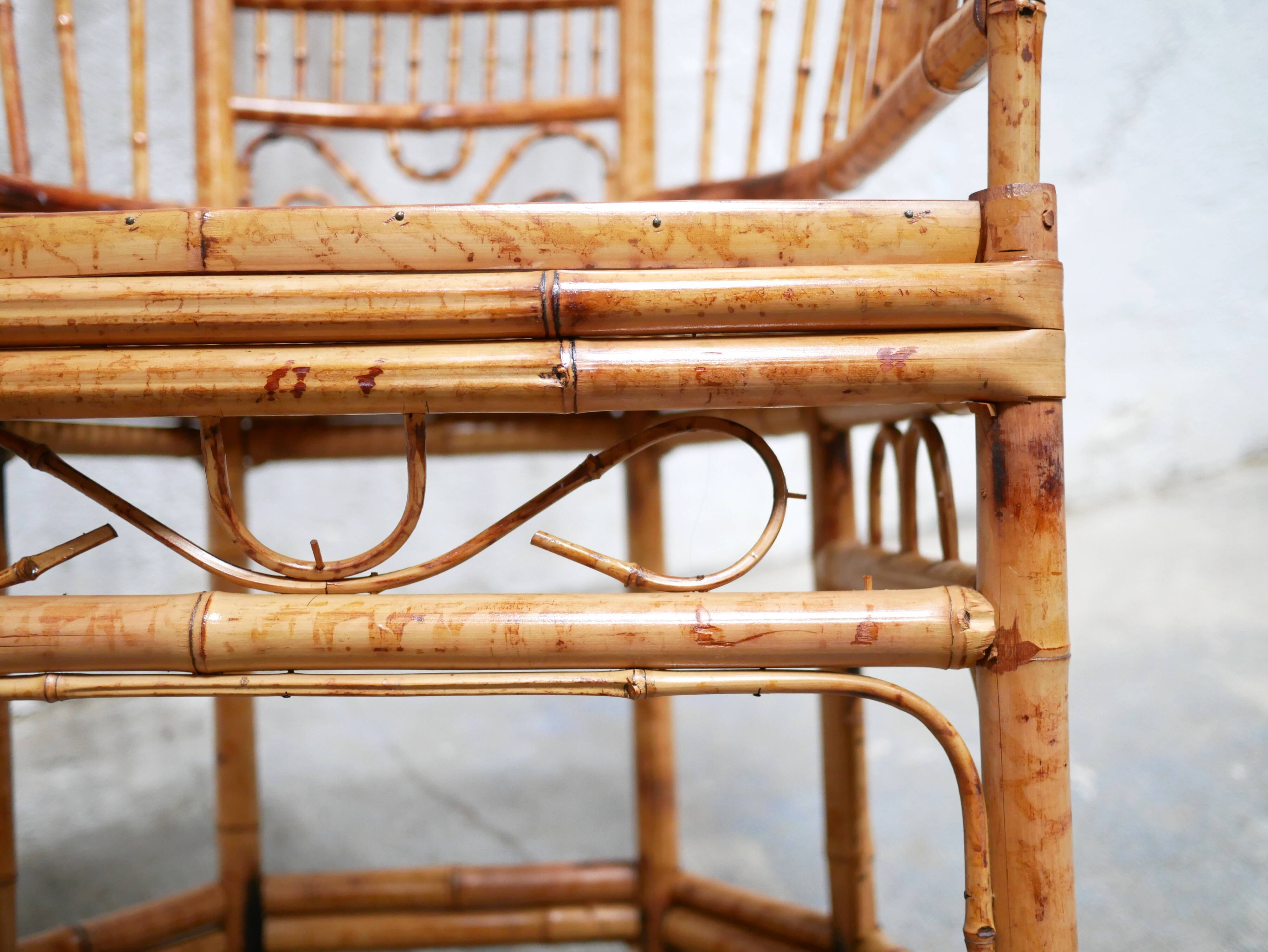 Vintage armchair canned in bamboo