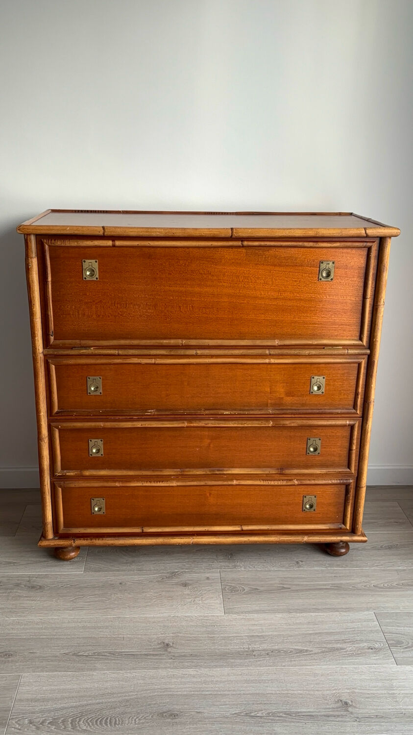 1970s wooden and bamboo bar cabinet