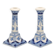 Pair of Royal Delft Blue and White Hand-Painted Ceramic Candlesticks
