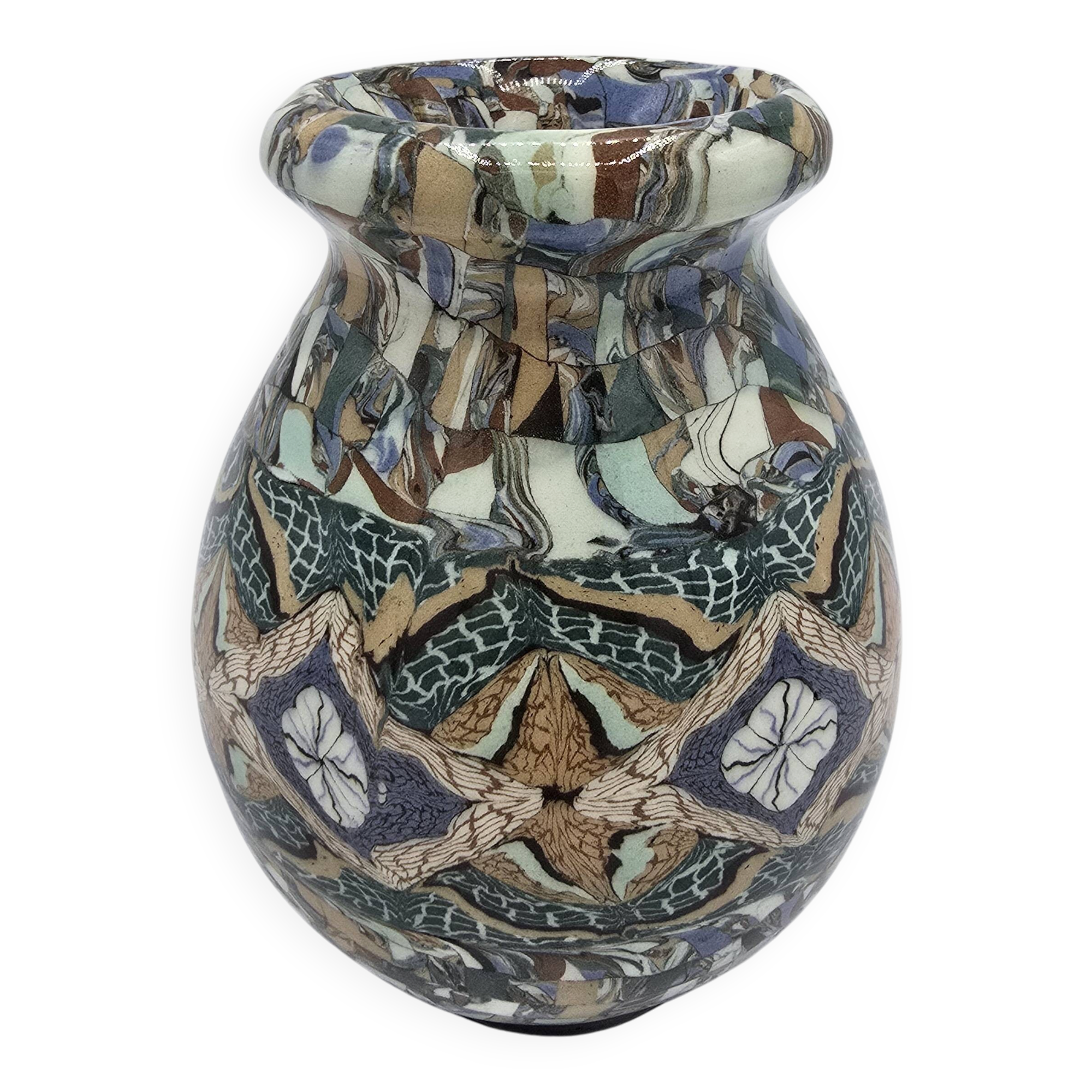 Jean Gerbino (1876-1966) Vallauris – Mosaic earthenware vase with floral decoration