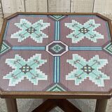 Art Deco side table in mahogany and top covered with a fabric under glass plate