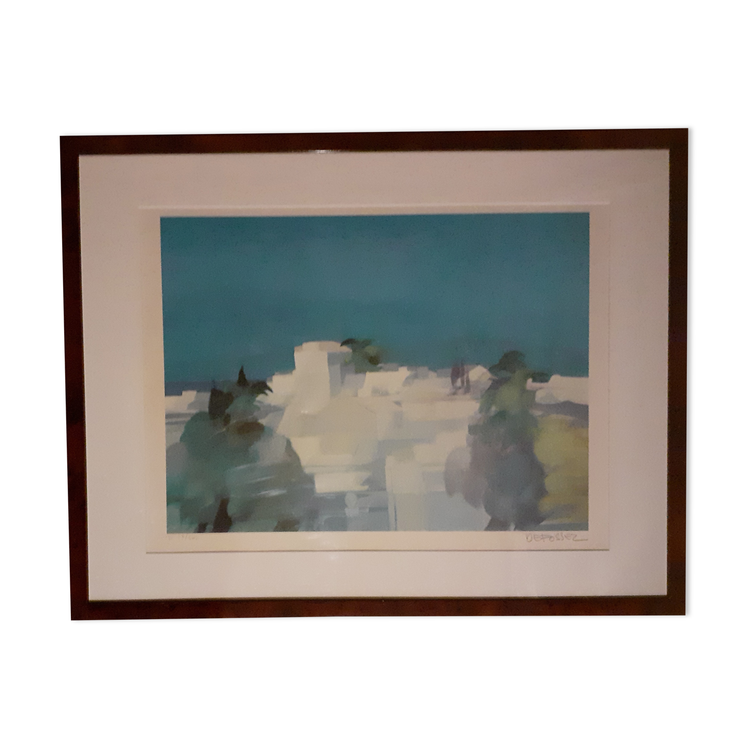 Lithograph Mediterranean landscape of Defossez