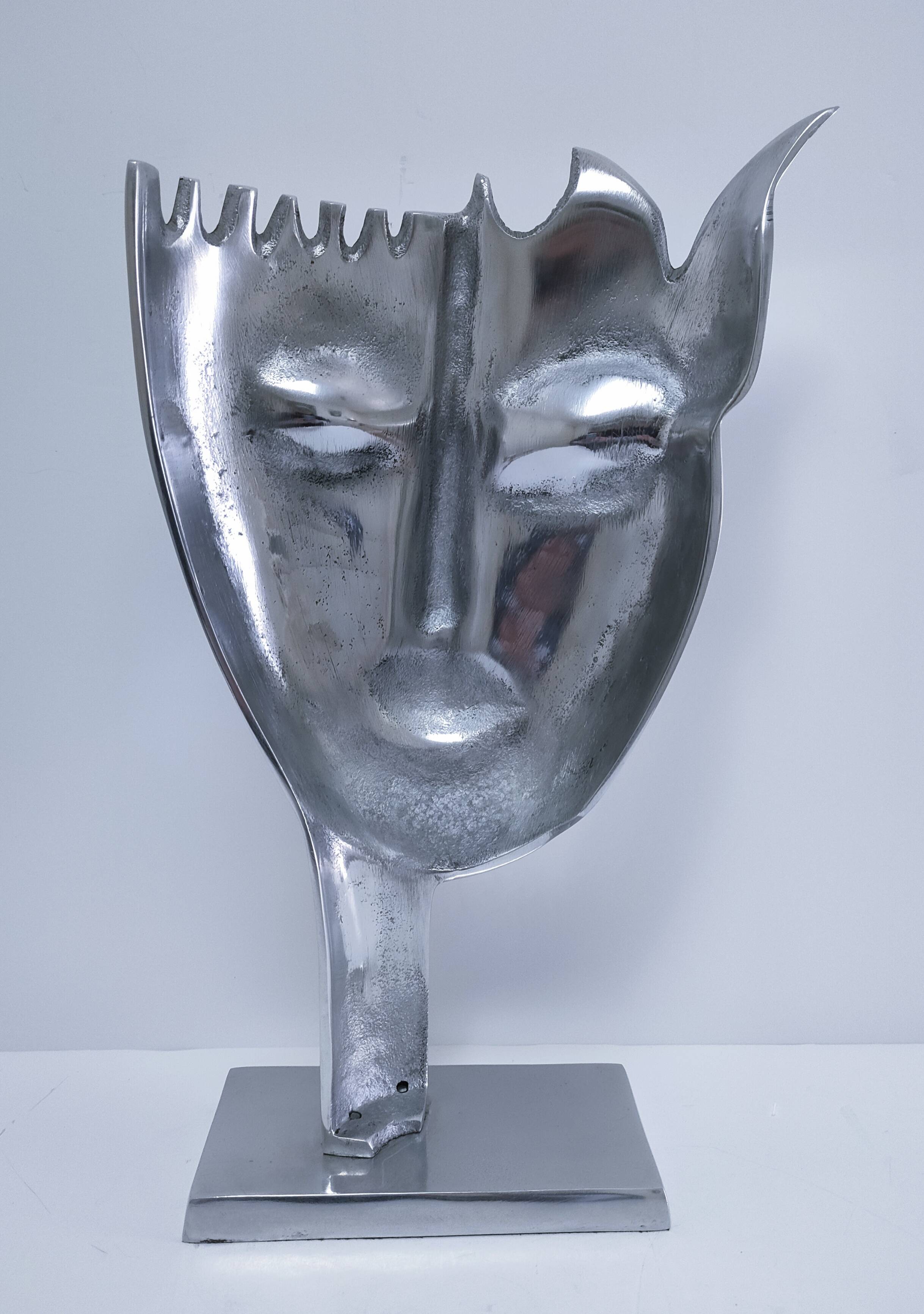 sculpture visage stylisé métal h.34,5 cm design contemporain