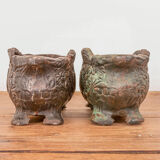 Set of Two Antique Cast Iron Flower Pots