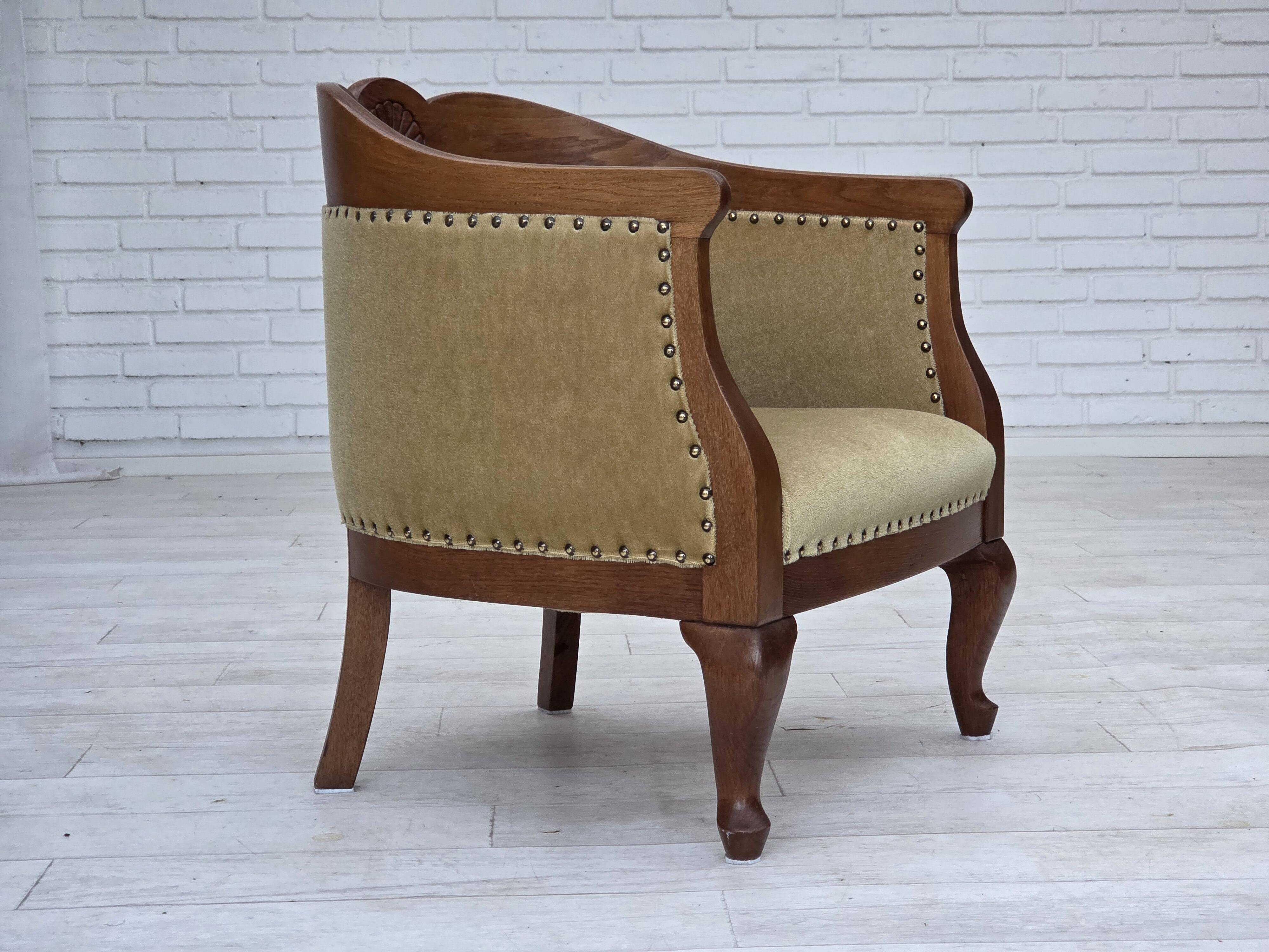 1960s, Danish side/children's armchair, light green furniture velour, oak w