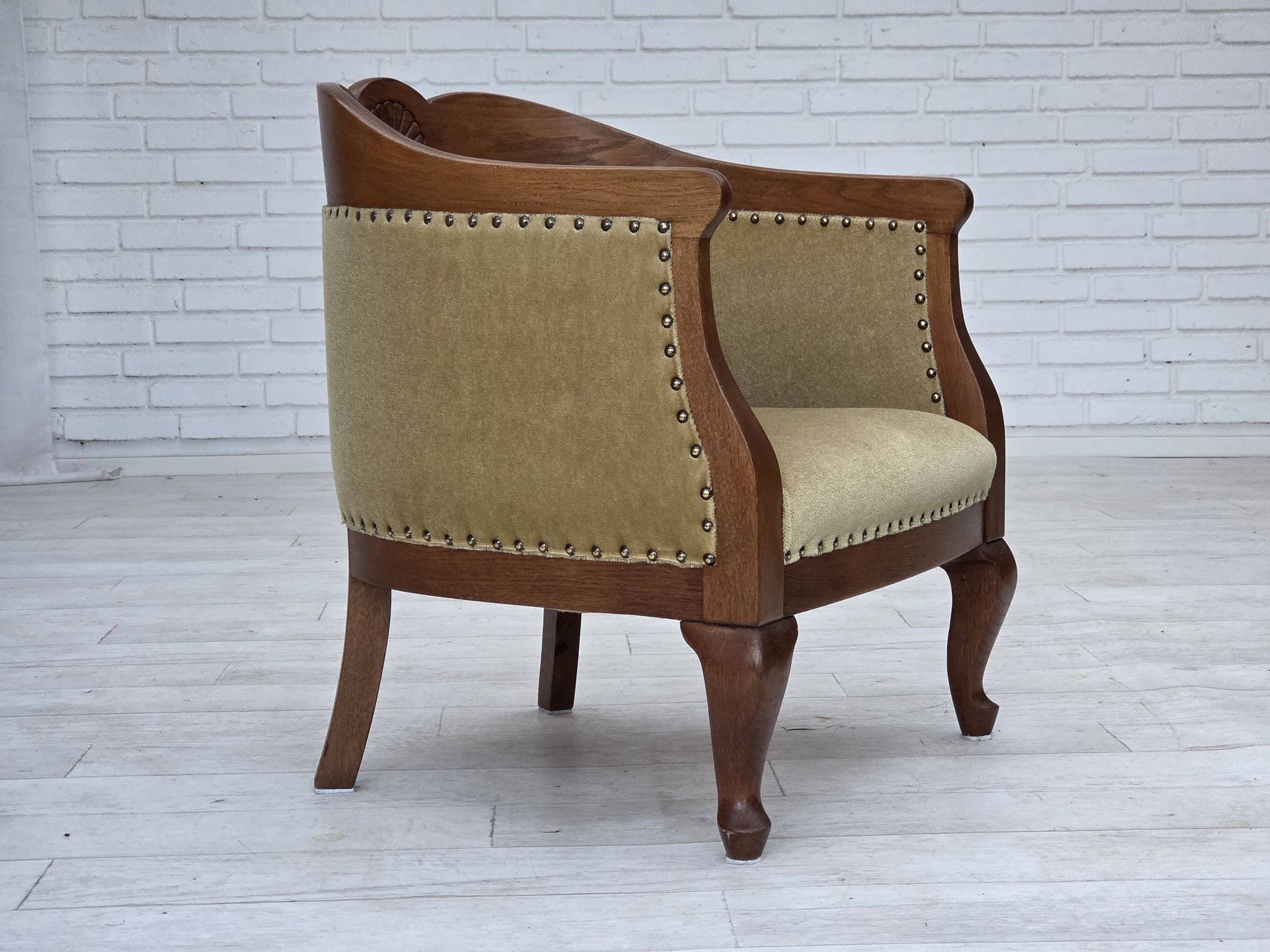 1960s, Danish side/children's armchair, light green furniture velour, oak w