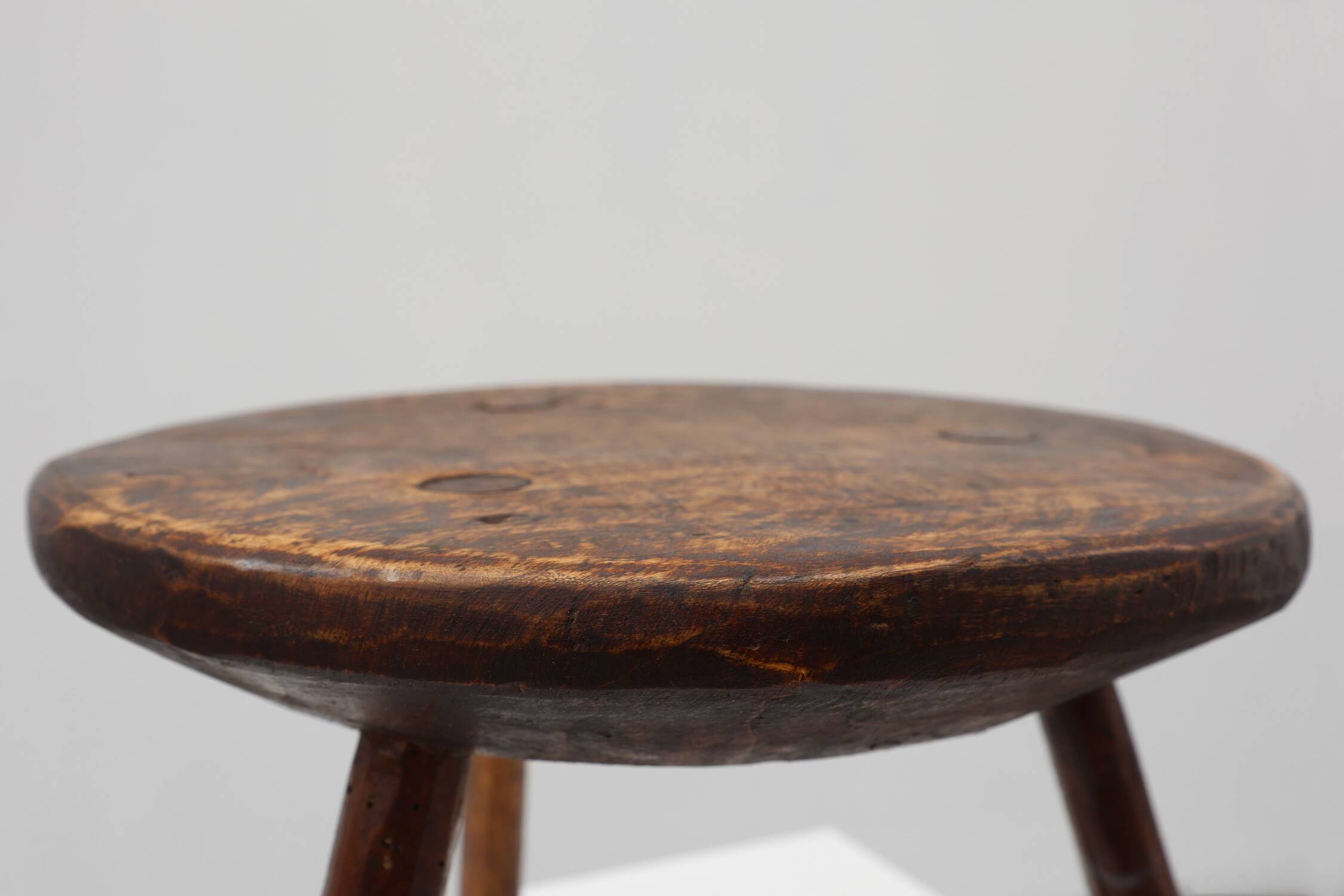 Rustic French wooden stool in wabi sabi style, ca. 1850