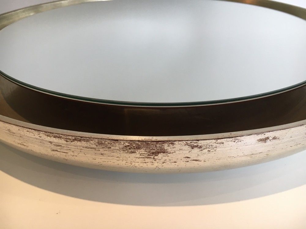 Silver mirror in curved wood 66.5 x 66.5 cm