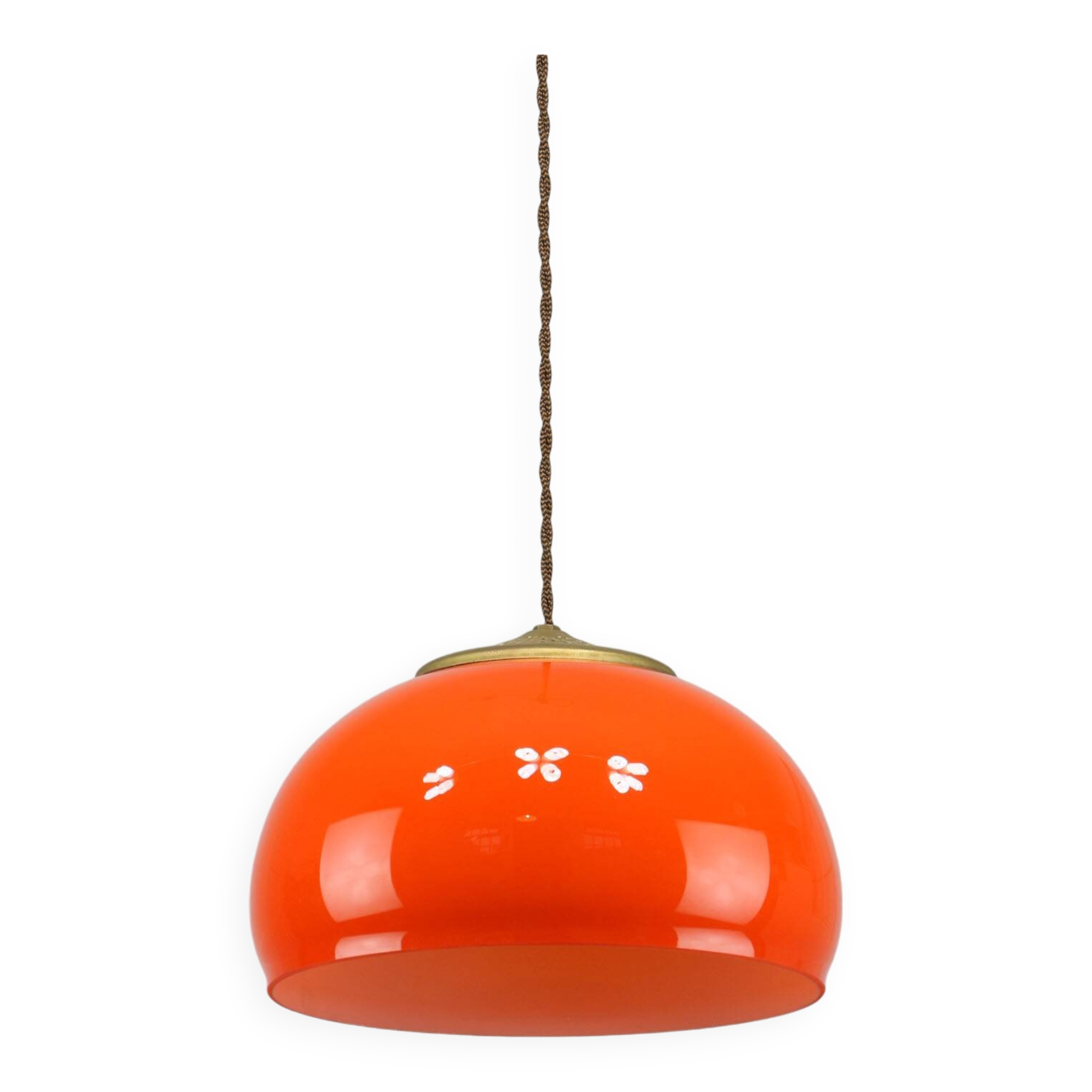 Mid-Century Italian Orange Glass and Brass Pendant Lamp