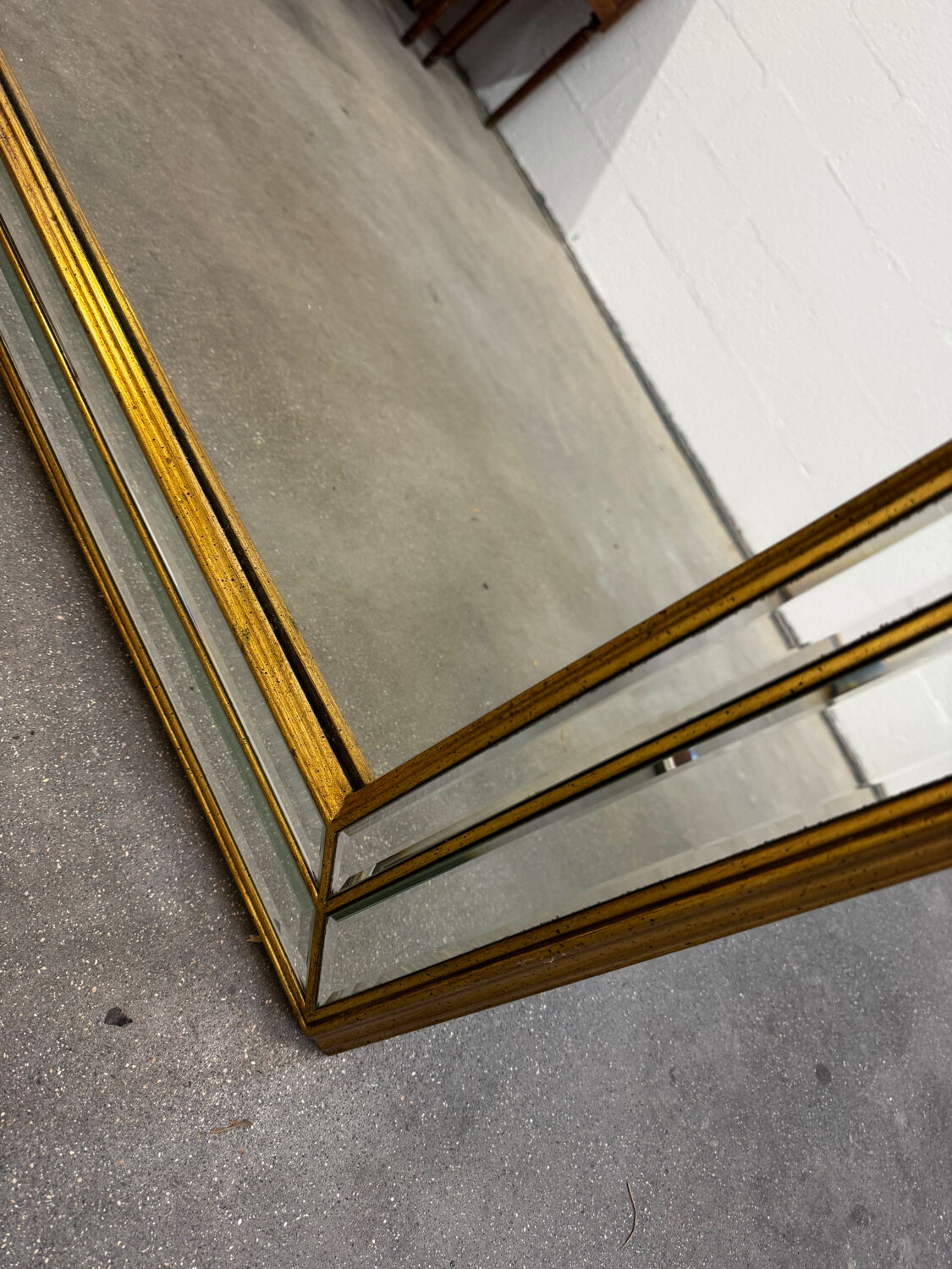 Deknudt Mirror Large Format with Triple Frame in Gold Wood Art Deco