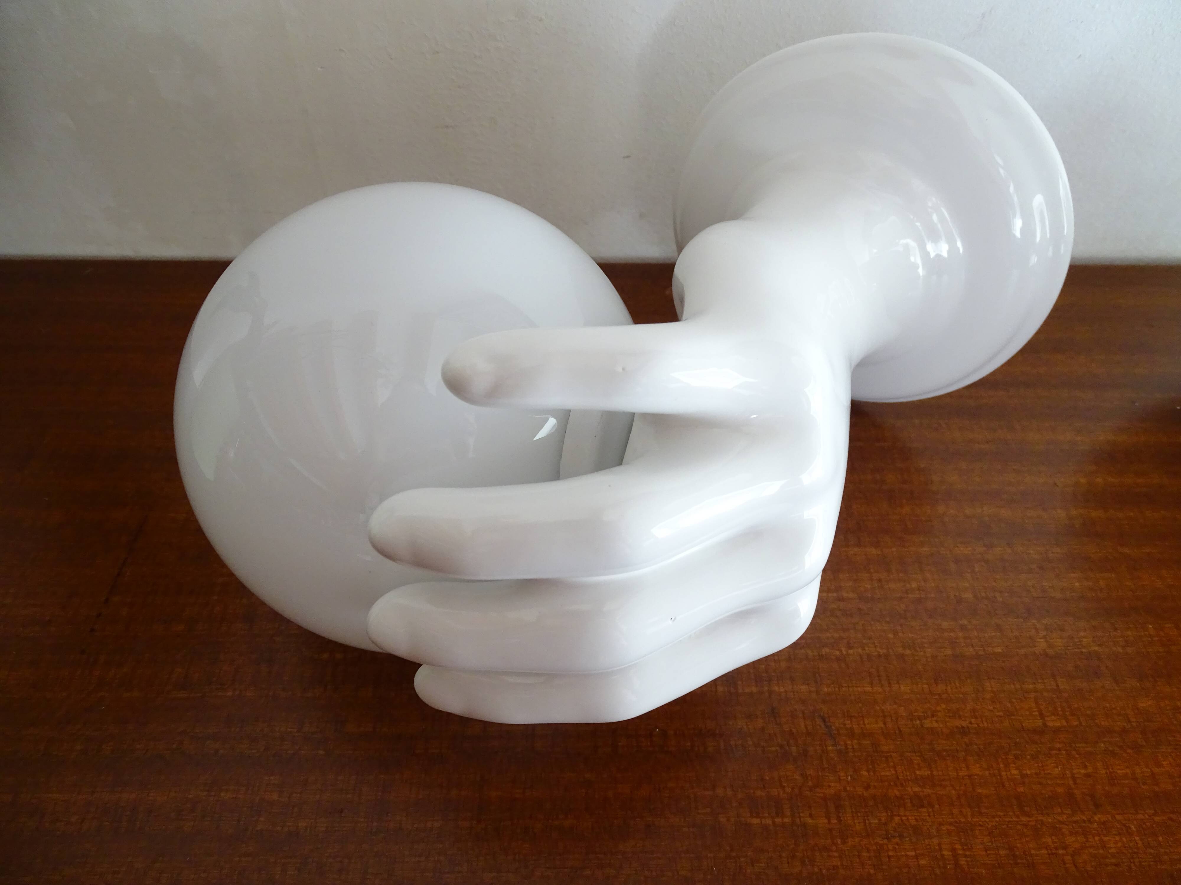 Pair of ceramic hand sconces - globe ball - vintage design 70's