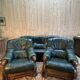 Salon canapé et deux fauteuils anglais "Oxford" en cuir et bois de chêne