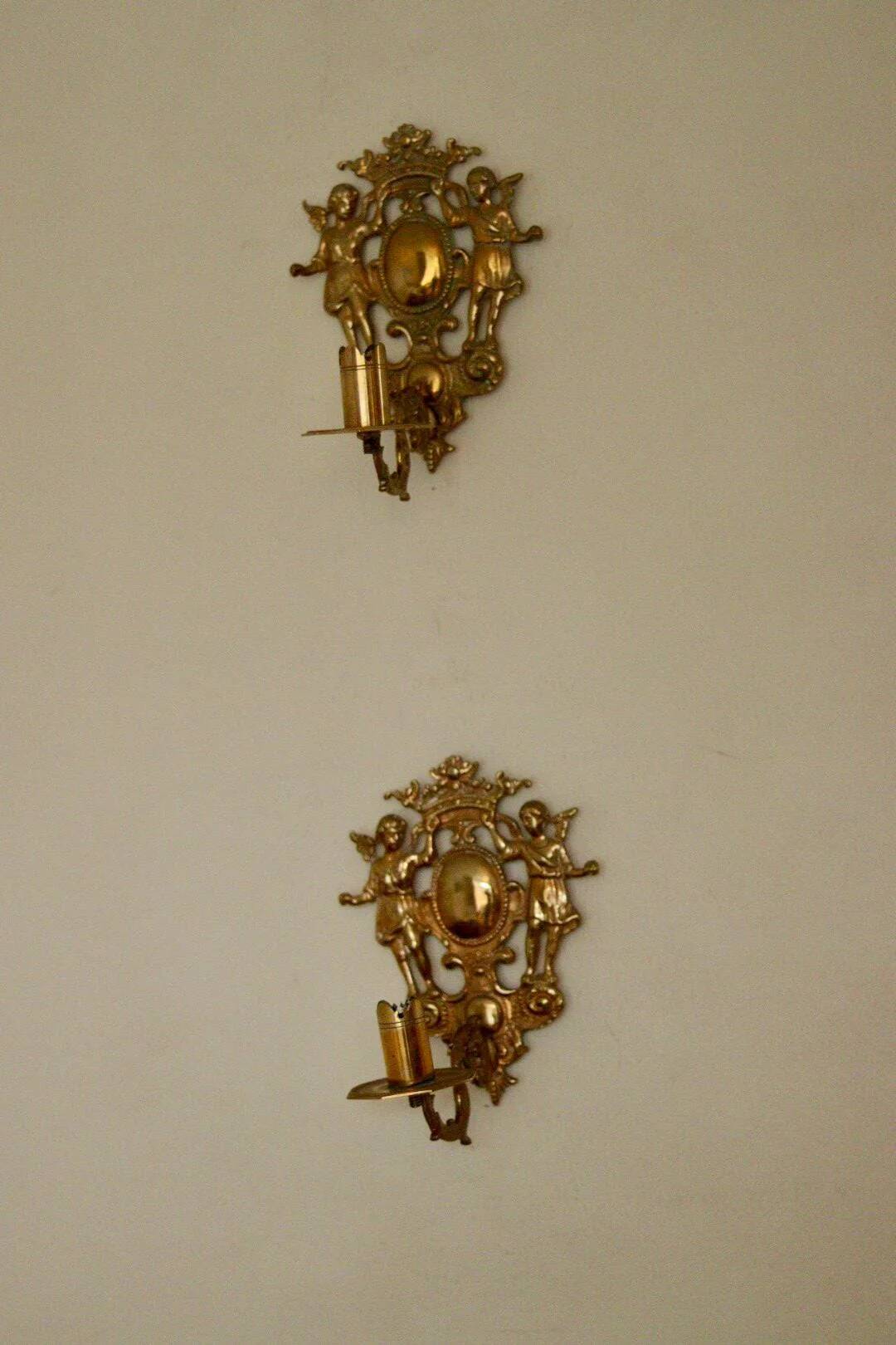 Pair of large Swedish brass wall sconces from the mid-century.