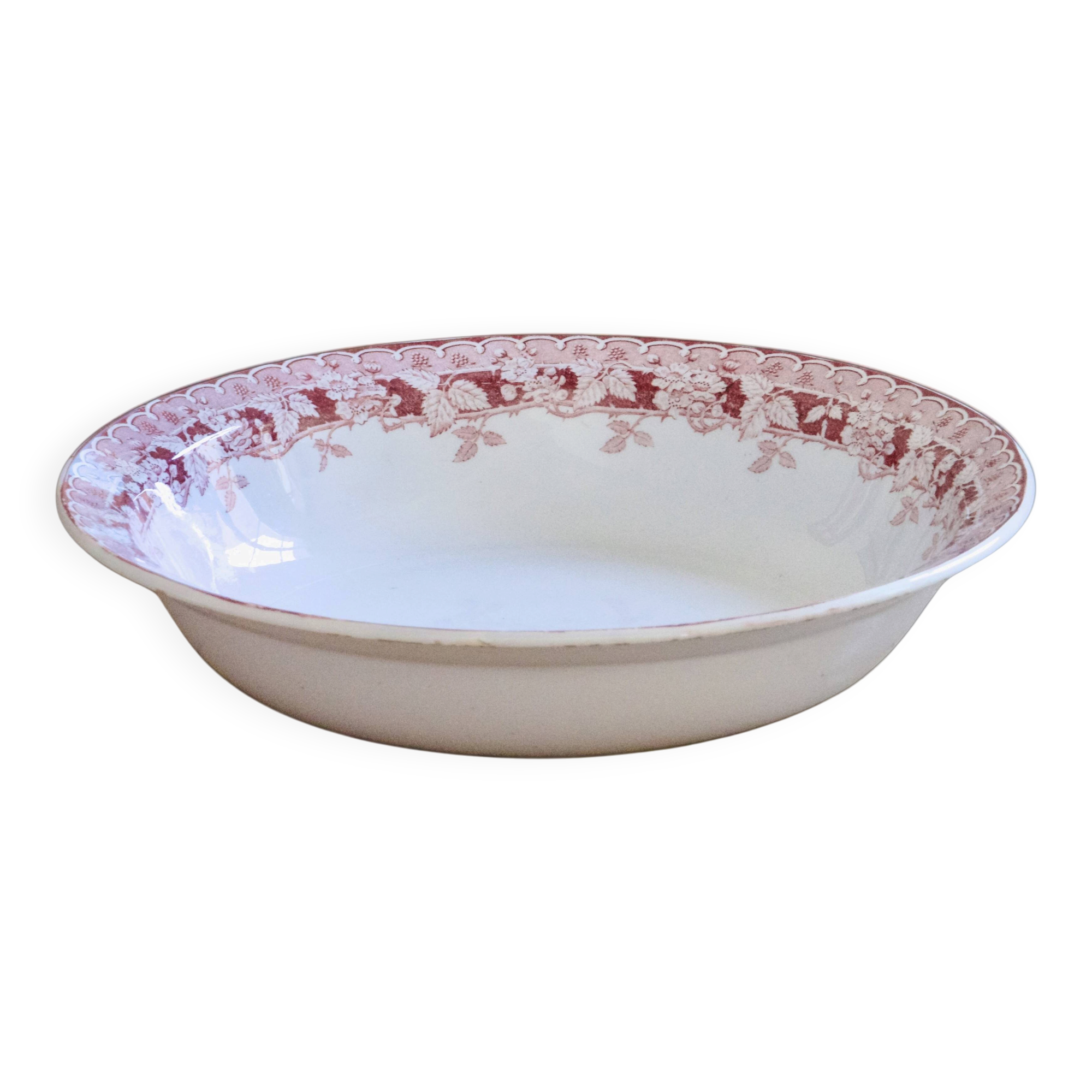 Pink ironstone salad bowl signed St Amand, Mûrier collection.