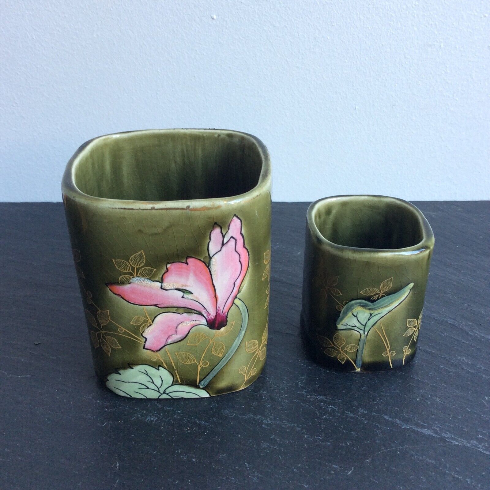 Vases old brown earthenware fives lille art nouveau